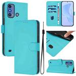 For ZTE Blade A53 Pro Skin Feel Solid Color Leather Phone Case with Lanyard(Lake Blue)