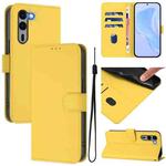 For Fujitsu Arrows We2 Plus / F-51E-51E Skin Feel Solid Color Leather Phone Case with Lanyard(Lemon Yellow)