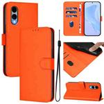 For Fujitsu Arrows We2 / F-52E Skin Feel Solid Color Leather Phone Case with Lanyard(Orange)