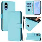 For Fujitsu Arrows We2 / F-52E Skin Feel Solid Color Leather Phone Case with Lanyard(Sky Blue)