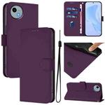 For Sharp Aquos Wish4/SH-52E Skin Feel Solid Color Leather Phone Case with Lanyard(Violet)