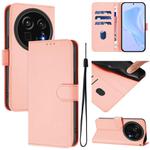 For Sharp Aquos R9 Pro SH-54E Skin Feel Solid Color Leather Phone Case with Lanyard(Pink)