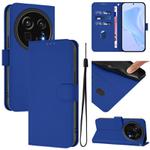 For Sharp Aquos R9 Pro SH-54E Skin Feel Solid Color Leather Phone Case with Lanyard(Dark Blue)