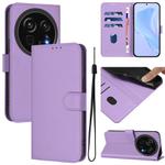 For Sharp Aquos R9 Pro SH-54E Skin Feel Solid Color Leather Phone Case with Lanyard(Lavender Purple)