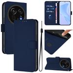 For Sharp Aquos R9 Pro SH-54E Skin Feel Solid Color Leather Phone Case with Lanyard(Navy Blue)
