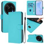 For Sharp Aquos R9 Pro SH-54E Skin Feel Solid Color Leather Phone Case with Lanyard(Lake Blue)