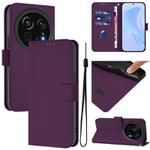 For Sharp Aquos R9 Pro SH-54E Skin Feel Solid Color Leather Phone Case with Lanyard(Violet)