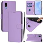 For Sharp Basio Active3 Skin Feel Solid Color Leather Phone Case with Lanyard(Lavender Purple)