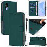 For Sharp Basio Active3 Skin Feel Solid Color Leather Phone Case with Lanyard(Dark Green)