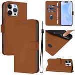 For iPhone 16 Pro Max Skin Feel Solid Color Leather Phone Case with Lanyard(Brown)