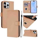 For iPhone 16 Pro Max Skin Feel Solid Color Leather Phone Case with Lanyard(Nude)