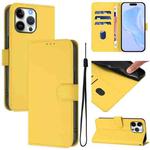 For iPhone 16 Pro Max Skin Feel Solid Color Leather Phone Case with Lanyard(Lemon Yellow)