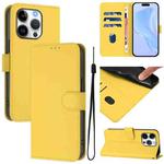 For iPhone 16 Pro Skin Feel Solid Color Leather Phone Case with Lanyard(Lemon Yellow)