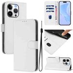 For iPhone 16 Pro Skin Feel Solid Color Leather Phone Case with Lanyard(White)