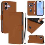 For iPhone 16 Skin Feel Solid Color Leather Phone Case with Lanyard(Brown)