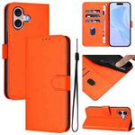 For iPhone 16 Skin Feel Solid Color Leather Phone Case with Lanyard(Orange)