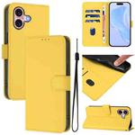 For iPhone 16 Skin Feel Solid Color Leather Phone Case with Lanyard(Lemon Yellow)