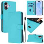 For iPhone 16 Skin Feel Solid Color Leather Phone Case with Lanyard(Lake Blue)