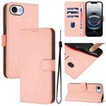For iPhone 16e Skin Feel Solid Color Leather Phone Case with Lanyard(Pink)