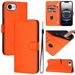 For iPhone 16e Skin Feel Solid Color Leather Phone Case with Lanyard(Orange)