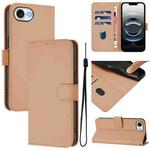 For iPhone 16e Skin Feel Solid Color Leather Phone Case with Lanyard(Nude)