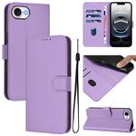 For iPhone 16e Skin Feel Solid Color Leather Phone Case with Lanyard(Lavender Purple)