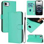 For iPhone 16e Skin Feel Solid Color Leather Phone Case with Lanyard(Green)