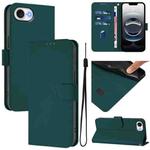 For iPhone 16e Skin Feel Solid Color Leather Phone Case with Lanyard(Dark Green)