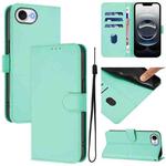 For iPhone 16e Skin Feel Solid Color Leather Phone Case with Lanyard(Mint Green)