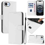 For iPhone 16e Skin Feel Solid Color Leather Phone Case with Lanyard(White)
