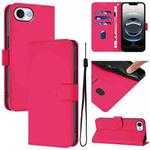 For iPhone 16e Skin Feel Solid Color Leather Phone Case with Lanyard(Rose Red)