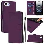 For iPhone 16e Skin Feel Solid Color Leather Phone Case with Lanyard(Violet)