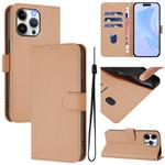 For iPhone 15 Pro Max Skin Feel Solid Color Leather Phone Case with Lanyard(Nude)