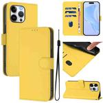 For iPhone 15 Pro Max Skin Feel Solid Color Leather Phone Case with Lanyard(Lemon Yellow)
