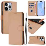 For iPhone 15 Pro Skin Feel Solid Color Leather Phone Case with Lanyard(Nude)
