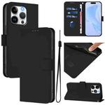 For iPhone 15 Pro Skin Feel Solid Color Leather Phone Case with Lanyard(Black)