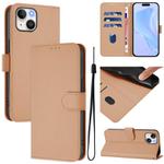 For iPhone 15 Skin Feel Solid Color Leather Phone Case with Lanyard(Nude)