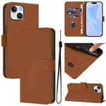 For iPhone 14 / 13 Skin Feel Solid Color Leather Phone Case with Lanyard(Brown)