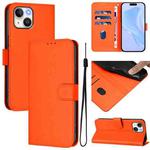 For iPhone 14 / 13 Skin Feel Solid Color Leather Phone Case with Lanyard(Orange)