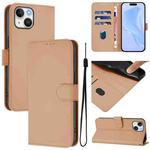 For iPhone 14 / 13 Skin Feel Solid Color Leather Phone Case with Lanyard(Nude)