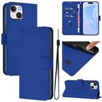 For iPhone 14 / 13 Skin Feel Solid Color Leather Phone Case with Lanyard(Dark Blue)
