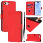For iPhone SE 2022 / 2020 Skin Feel Solid Color Leather Phone Case with Lanyard(Red)