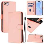 For iPhone SE 2022 / 2020 Skin Feel Solid Color Leather Phone Case with Lanyard(Pink)