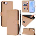 For iPhone SE 2022 / 2020 Skin Feel Solid Color Leather Phone Case with Lanyard(Nude)