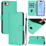 For iPhone SE 2022 / 2020 Skin Feel Solid Color Leather Phone Case with Lanyard(Green)
