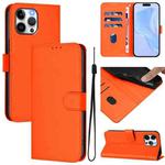 For iPhone 13 Pro Max Skin Feel Solid Color Leather Phone Case with Lanyard(Orange)