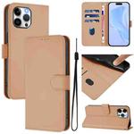 For iPhone 13 Pro Max Skin Feel Solid Color Leather Phone Case with Lanyard(Nude)