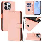 For iPhone 13 Pro Skin Feel Solid Color Leather Phone Case with Lanyard(Pink)