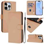 For iPhone 13 Pro Skin Feel Solid Color Leather Phone Case with Lanyard(Nude)