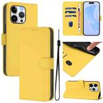 For iPhone 13 Pro Skin Feel Solid Color Leather Phone Case with Lanyard(Lemon Yellow)